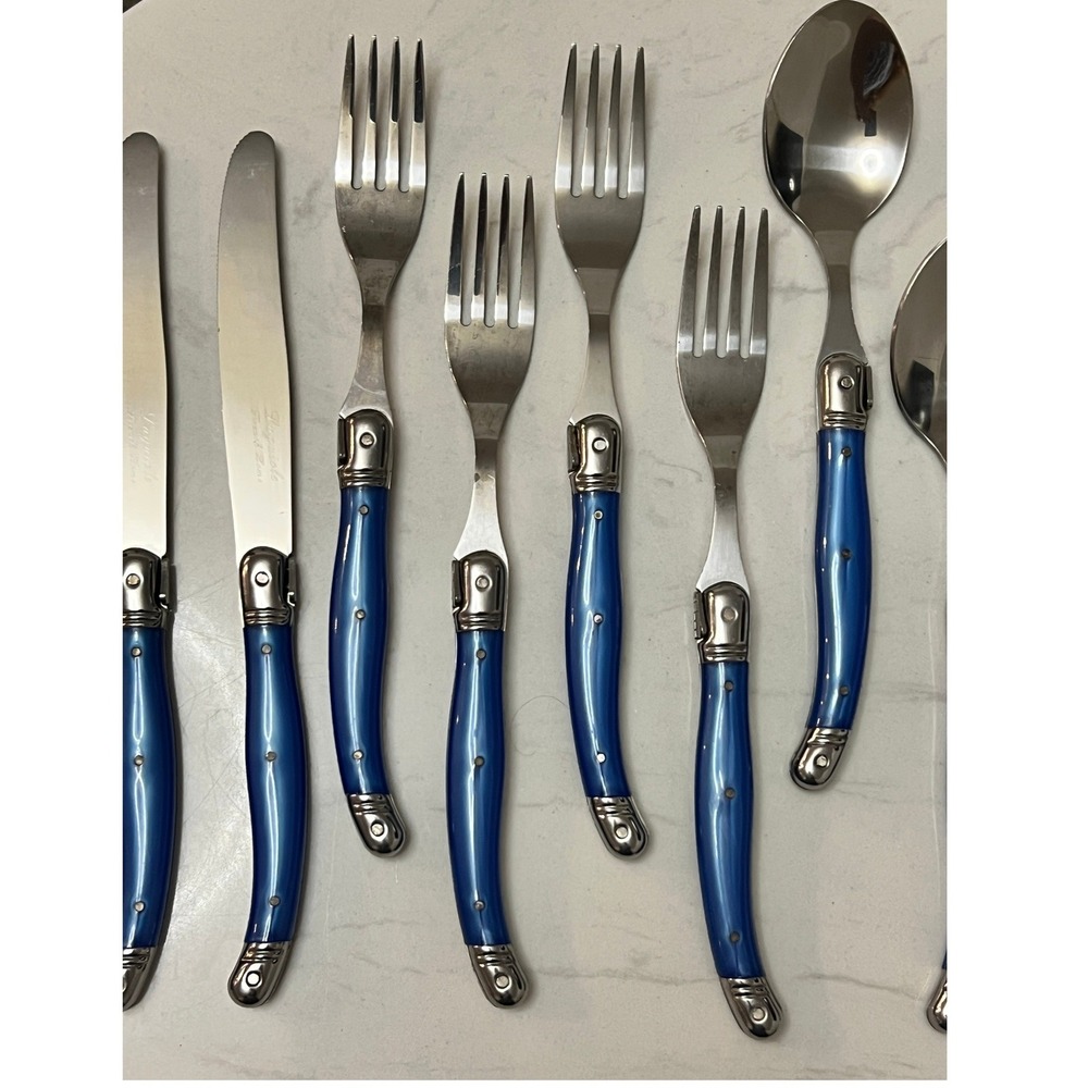 Laguiole‎ Jean Dubost French Home 8pc Flatware Set Blue Stainless - Picture 3 of 13